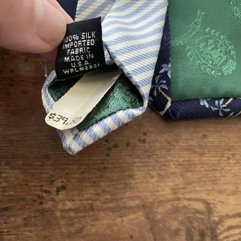 Tommy Bahama Mens Tie Navy Blue Palm Tree Beach Stripe Silk USA Made Necktie